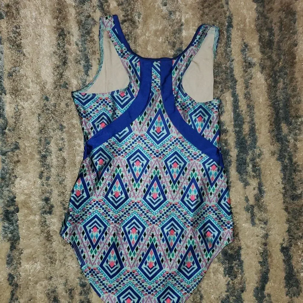 Justice Tribal Blue Print Swimsuit || sz10